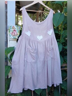 Light Pink Heart Pocket Smock Dress